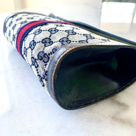 Authentic Rare Gucci Sherry Line Vintage Navy GG Clutch - Picture 6 of 10